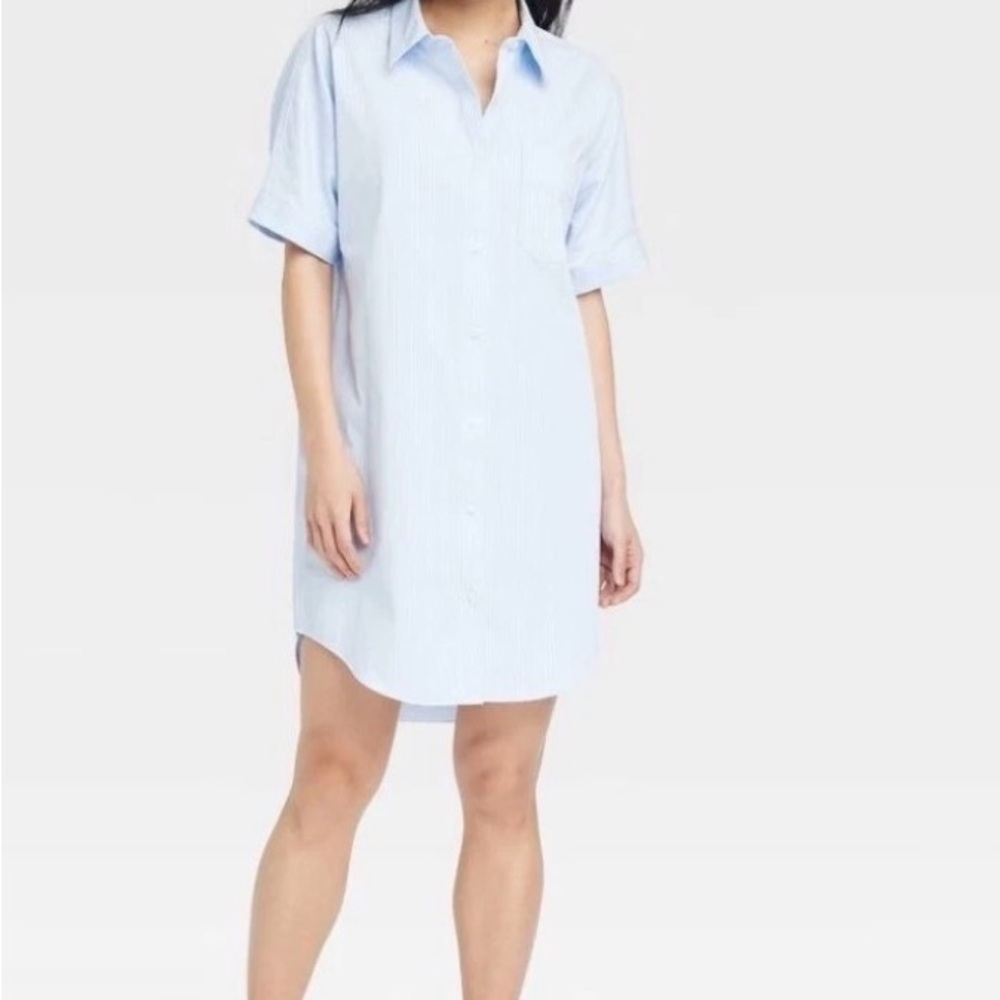 A New Day Light Blue Button-Up Shirt Dress
